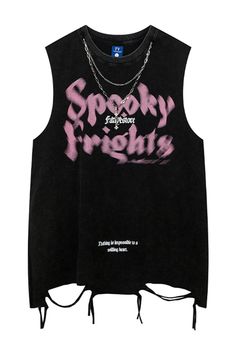 Spooky Frights Ripped Unisex Tank Top Alternative Aesthetic Dark Logo, Alternative Aesthetic, Edgy Look, Cotton Tank Top, Tank Top Designs, Sleeveless Vest, Dark Fashion, Black Sleeveless, Edgy Fashion