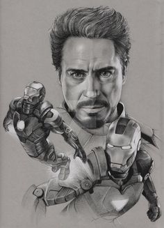 a drawing of iron man from the avengers movie, with his hand on his chest