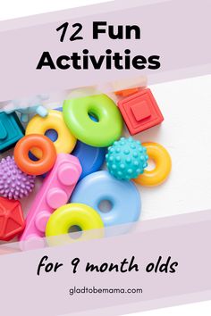 a pile of toys with the words, 12 fun activities for 2 month olds