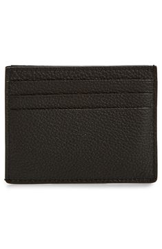 A multilayer 'T' design and monogram hardware brand this sleek and handy card case crafted from soft grain calfskin leather. 4"W x 3"H Center slip pocket; six card slots Leather Made in Italy Designer Handbags Black Textured Leather Card Holder, Leather Card Holder, Card Holder Leather, Multi Layering, Card Case, Tom Ford, Designer Handbags, Card Slots, Calf Skin