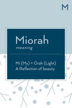 the front cover of miorah meaning and its accompanying text, which is also in blue