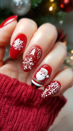 Santa Nail Art, Disney Christmas Nails, Christmas Nail Art Ideas, Santa Nails, Christmas Nail Art Designs, Christmas Nails Acrylic, Winter Nail Art