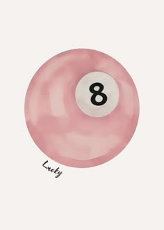 a pink pool ball with the number eight in it's center, on a white background