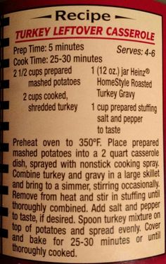 the recipe for turkey leftover casserole is shown in a hand - held book