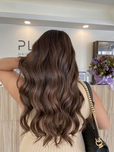 August Brunette Hair, Hair Color Ideas Solid Colors, Medium Brown Fall Hair, Dark Brunette Hair With Subtle Dimension, Honey Brown Balayage On Dark Hair, Latte Brunnet Hair, Level 5 Balayage, Expresso Martini Hair Color, Sunkissed Hair Brunette Balayage Natural