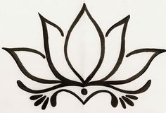 a black and white drawing of a flower with leaves on it's side, in the shape of a lotus