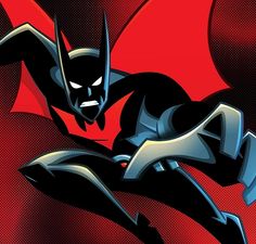 the batman animated character is flying through the air