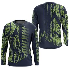 Specially designed for proud hikers. Let's wear this awesome shirt and be bold. PERSONALIZED HIKING SHIRT: This super cool shirt is exactly what all hikers are looking for. Click “Customize Now” and add your name/number to make it a unique one that brings your own signature. UPF 30+ SPF PROTECTION: Be confident on your hike with this protective shirt from harmful UVA/UVB rays. UNISEX ADULTS & KIDS: Our hiking jerseys are all ideal for men, women & youth hikers. Check the size chart to find your Long Sleeve Moisture-wicking T-shirt For Outdoor, Outdoor Long Sleeve Moisture-wicking T-shirt, Sporty Long Sleeve T-shirt For Outdoor Activities, Green Breathable Tops For Outdoor, Green Moisture-wicking T-shirt For Outdoor, Long Sleeve Moisture-wicking T-shirt For Outdoor Activities, Green Moisture-wicking Top For Outdoor Activities, Outdoor Crew Neck Top With Sublimation Print, Sporty Sublimation Print Tops For Outdoor Activities