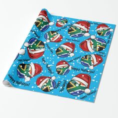 a blue wrapping paper with south african flags on it