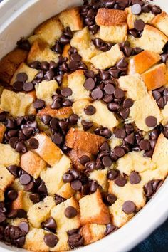 a casserole dish filled with chocolate chips