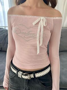 Style: Casual/Street
 Fabric Content: Polyester
 Fit Type: Loose Fit
 Sleeve length: Long sleeves Heart Rhinestone, Crop Top Dress, Fitted Blouses, Cute Clothes, June 2024, Fashion Icon, Inspiration Mode, Mode Vintage, Jeans Boyfriend