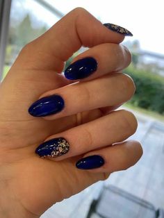 Blue Foil Nails, Acrylic Overlay Nails, Blue And Gold Nails, Blue Gold Nails, Gel Overlay Nails, Gold Gel Nails, Blue And Silver Nails, Overlay Nails, Blue Gel Nails