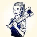 an image of a woman holding a broom and wearing overalls with the words cleaning on it