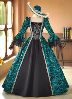 Vintage Green Medieval Masquerade Dress Halloween Party Clothing Medieval Masquerade Ball, Medieval Masquerade, Ball Gowns Victorian, Masquerade Gown, Victorian Dress Gown, Masquerade Party Dresses, Masquerade Dress, Gothic Victorian Dresses, Masquerade Ball Gown