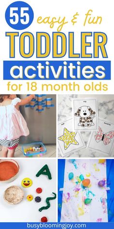 Got a busy 18 month old? Try these fun easy toddler activities for kids under 2 years old. The best 18 month old activities to do at home - educational, learning activities to help develop speech, language, fine + gross motor skills, Montessori play ideas to keep toddlers engaged. Sensory activities for toddlers 18 month old including DIY sensory bins, sensory tables, finger painting, crafts, art projects, printable, paint & pom-pom activities. Easy indoor toddler activities for 18 month old 12m Old Activities, Activities For 16 Month Old Toddlers, Homemade Activities For Toddlers, Activities For 19 Month Old, Activities For 17 Month Old, Activities For 20 Month Old, 17 Month Old Activities, Finger Painting Crafts, Activities For Kids At Home 1 Year