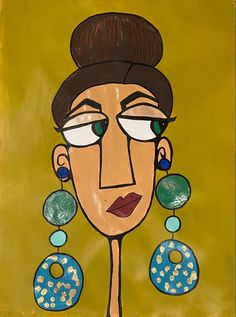 a painting of a woman's face with earrings