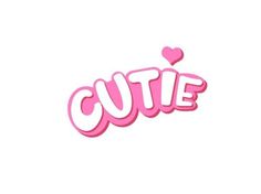 the word cutie is in pink and has hearts on it's back end