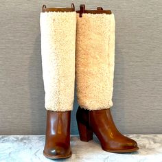 This Style Boot Was Originally Sold At Nordstrom’s. Chestnut Beautifully Casual Sophisticated Classic Boots. As If Looks Aren’t Enough, Ugg Infuses This Cool Style With Comfort And Eye Catching Exposed Fur With Soft Leather Lining. Soft Leather Boot With Soft Curly Exposed Sheep-Fur Shaft Ugg Metal Logo On Heel Rubber Outsole With Stacked Heel Soft Leather Lining With Sheepskin Forefoot Poron, Memory Foam Insole Cushioned Footbed For Extra Comfort- Very Comfortable Heel: Chunky Stacked Block Heel. Closure Style: Zip Department: Women Heel Height: High Heel Beige Boots With Faux Fur Lining For Fall, Beige Fall Boots With Faux Fur Lining, Chocolate Ugg Boots, Brown Boots With Faux Fur Trim, Dark Brown Ugg Boots, Luxury Brown Shearling Boots, Lace Up Wedge Sandals, Pink Block Heels, Brown Fur Boots