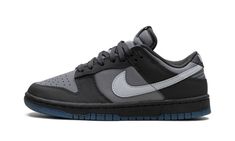 The Nike Dunk Low "Anthracite" is a neutral-colored, versatile look for the classic sneaker.  A combination of materials in hues of grey can be found throughout the design, with Cool Grey ripstop nylon appearing on the mid-panel and grey leather landing on the perforated toe.  Anthracite-colored synthetic nubuck overlays add to the shoe’s greyscale look.  A white leather Swoosh is found on either side of the shoe.  “Nike” detailing can be seen on the heel and on the tongue tag.  Underfoot, a dar Nike Shox Shoes, Jordan New, Pretty Sneakers, Pretty Shoes Sneakers, Kicks Shoes, All Nike Shoes, Cinderella Shoes, Shoe Nike, Hype Shoes