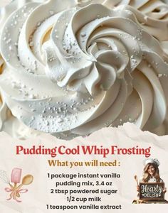 1970 Recipes, Lite Desserts, Cloud Frosting, Whip Frosting, Yummy Nummies, Pudding Frosting, Cool Whip Frosting, Petite Fours, Frosting Recipes Easy