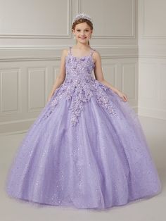 Your sweet girl will look picture-perfect in this 3D applique long sleeveless feather dress with A-line glitter tulle skirt by Tiffany Princess 13727. This sleeveless gown features a V-neck bodice with 3D sequin appliques, detachable feather shoulder straps, A-line glitter tulle skirt, sweep train, and a lace-up back. House of Wu Tiffany Princess Collection Fall 2023 Style Number: 13727 Fabric: Sequin 3D Lace Appliques/Feathers/Glitter Tulle Please note: There may be a loss of glitter while wear Pageant Princess Dress With Sequins And Tulle Material, Sleeveless Glitter Tulle Princess Dress For Pageants, Pink Glitter Tulle Princess Dress For Pageant, Sleeveless Pink Princess Pageant Dress, Purple Princess Pageant Dress With Tulle, Feather Gown, Girls Pageant Dresses, Girls Formal Dresses, Purple Bridesmaid Dresses