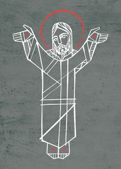 jesus christ on grunge background with red circles around the cross and hand drawn image