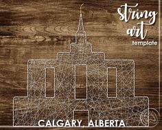 the string art template is displayed on a wooden background with text that reads, string art template