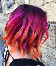 Purple Orange Hair, Purple And Orange Hair, Pink Orange Hair, Cheveux Oranges, Magenta Hair, Dyed Hair Purple