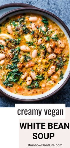 creamy vegan white bean soup in a bowl