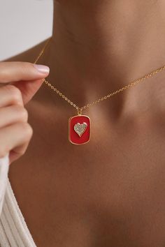 Welcome to the Magical World of PKJewelry Love Pendant Necklace Medal Red Heart Necklace is perfect as a special gift for her. This Heart Pave Necklace is a great choice as a gift for Mother's Day, Birthday, Anniversary, Valentines Day, Christmas. Our high quality products are specially prepared for you with great care. The gold plating on it is much thicker than other platings. Therefore, it is a nice gift to be used for a long time. Our products do not tarnish and are anti-allergic. - Our chains are sent with 16 inch and 2 inch extension chain. You can adjust it to the size you want. If you want it shorter or longer, please contact us.  All Our Heart Necklace  https://www.etsy.com/shop/PKJewelryNecklace?ref=shop-header-name&listing_id=1794870106&from_page=listing&search_query=heart  All Dainty Heart Necklace, Red Heart Necklace, Pave Necklace, Special Gifts For Her, Necklace Love, Gold Medallion, Enamel Necklaces, Necklace Dainty, Love Necklace