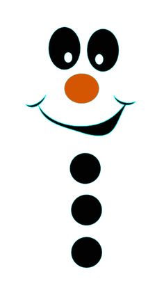 a black and white image of a snowman's face with orange nose and eyes