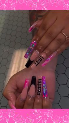 Long Acrylic Nail Designs, Drip Nails, Glow Nails, Bling Acrylic Nails, Acrylic Nails Coffin Short