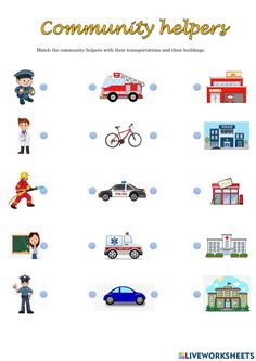 the community helpers worksheet is filled with different things to see and do