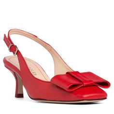 Elegant leather slingback with an adjustable strap, leather bow and a closed square toe. This comfortable dressy style- thanks to a 6mm memory foam insole - will complement jeans, pants, skirts and dresses alike! Perfect for a garden or pool party, nice evening, date night, New Year's Eve, wedding, Valentine's Day, holidays, or to elevate your work outfit. This gorgeous style is guaranteed to turn heads! 50mm = 1. 96" 6mm = 0. 23"memory foam insole. Leather sole. Leather lining. Slip resistant. Closed Toe Heels, Dressy Fashion, Kitten Heel Pumps, Leather Bow, Boot Pumps, Leather Bows, Slingback Pump, Kitten Heel, Shoe Lover