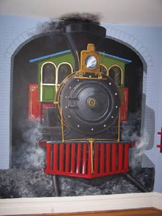 a painting of a train on the wall