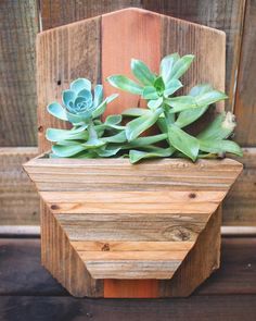 a wooden planter with succulents in it