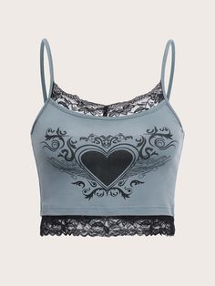 Goth Butterfly, E Girl Style, Grunge Tops, Butterfly Skull, Fabric Heart, Lace Cami Top, Y2k Top, Women Tank Tops