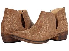 Roper Ava - zappos.com Womens Ankle Boots Western, Brown Snip Toe Booties For Fall, Fall Brown Snip Toe Booties, Fall Slip-on Boots, Trendy Ankle-high Boots With Leather Footbed, Western Ankle-high Faux Leather Boots, Fall Slip-on Boots With Removable Insole, Spring Ankle Moto Boots In Faux Leather, Ankle Boots With Cushioned Footbed For Fall