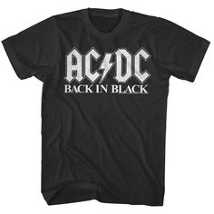 "ACDC Men's T-Shirt by American Classics Part Scottish, part Aussie, 100% Rock Legends! Formed in Sydney in 1973, AC/DC went from Dirty Deeds Done Dirt Cheap on the Highway to Hell to Back to Black in The Flick of the Switch! They have sold over 200 million albums worldwide and they are still working on new music. Wear some rock history, this cool ACDC Back in Black Men's T Shirt has a vintage style print with a distressed look as if you bought it at an AC/DC Concert Tour in the 80's     What's included:   Black printed t-shirt  Available in all sizes and Big & Tall sizes (S, M, L, XL, 2XL, 3XL, 4XL, 5XL, 6XL, LT, XLT, 2XLT, 3XLT, 4XLT)  Officially licensed apparel  Made of quality 100% cotton  Full-color vintage-style print to the chest  Double-needle sleeve and bottom hem  Pre-washed to Acdc Shirt, Back In Black, Rock And Roll Bands, Rock N Roll Music, Band Music, Tour Merch, Disney Stars, Vintage Rock, Rock T Shirts