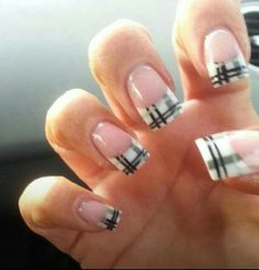 Plaid French Nails, Plaid French Tip Nails, White Plaid Nails, November Nails Colors, Burberry Nails, Nails French Tip, Ten Nails, November Nails, Plaid Nails