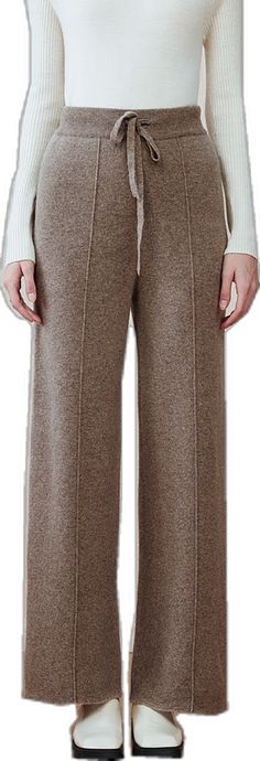 Fibflx Women's Casual High Waist Wide-leg Wool Drawstring Lounge Pants Casual Wool Pants For Loungewear, Comfortable Brown Winter Bottoms, Comfortable Brown Fall Pants, Casual Fall Cashmere Sweatpants, Comfortable Brown Bottoms For Winter, Casual Cashmere Sweatpants For Fall, Relaxed Fit Wool Bottoms For Fall, Casual Brown Wool Bottoms, Comfortable Trousers For Fall