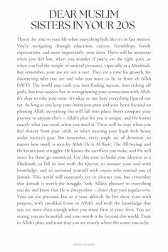 an article from the book dear muslim sisters in your 20ss, with text on it