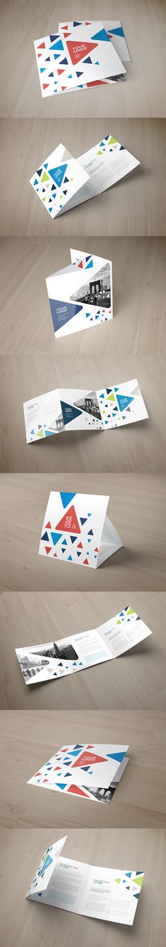 an image of the inside of a brochure with different colors and shapes on it