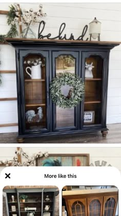 the before and after pictures of an old china cabinet