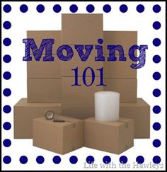 moving 101 with boxes, candles and toilet paper on the floor in front of it