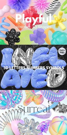 3d letters and numbers symbols are shown in this set, with the text playful above them