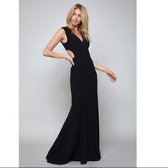 This Fully Lined Crepe Gown Has A Deep V-Neck Plus A Cutout Back And Train Hem, Which Makes It Fabulous For Any Fancy Event Where You Pose For Pics. Brand New With Tags #Evening Dress Bridesmaid Dress Formal Wedding Dress New Year Eve Dress Nye Party Dress Pit To Pit: 15" Length: 65" Triacetate 82% / Polyester 18% Chic V-neck Prom Gown, Evening V-neck Maxi Dress With Fitted Bodice, Chic V-neck Evening Dress With Sweep Train, Flattering V-neck Evening Dress, Elegant Fitted V-neck Prom Dress, Glamorous V-neck Evening Dress With Back Opening, V-neck Evening Dress With Back Opening For Wedding, Black Dress With Back Opening For Wedding, V-neck Maxi Dress For Evening Gala