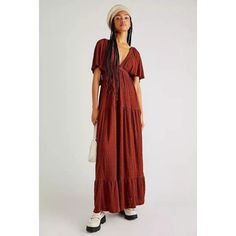 Brand New Without Tags! Free People Beach La La Maxi Dress Size Medium Color: Cherry Cola Retail Value $99 Style #Ob1235463 "Forever Free And Flowy, This Effortless Maxi Dress From Our Free-Est Collection Is Featured In A V-Neck, Tiered Silhouette With Flutter Sleeves For Added Shape." Soft, Textured Fabrication Elastic Empire Waist Effortless, Pull-On Style Length: 57" Bust: 19.25" Flat Across + Stretch Waist: 13.25" Flat Across + Stretch 65% Cotton, 34% Viscose, 1% Elastane Free People Beach, Cherry Dress, Cherry Cola, Maxi Dress With Sleeves, Flutter Sleeves, Free People Dress, Plunging Neckline, Long Maxi Dress, Empire Waist