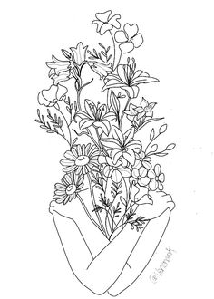 a drawing of some flowers in a vase