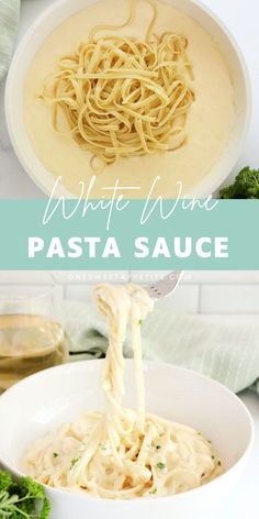 white wine pasta sauce in a bowl with broccoli